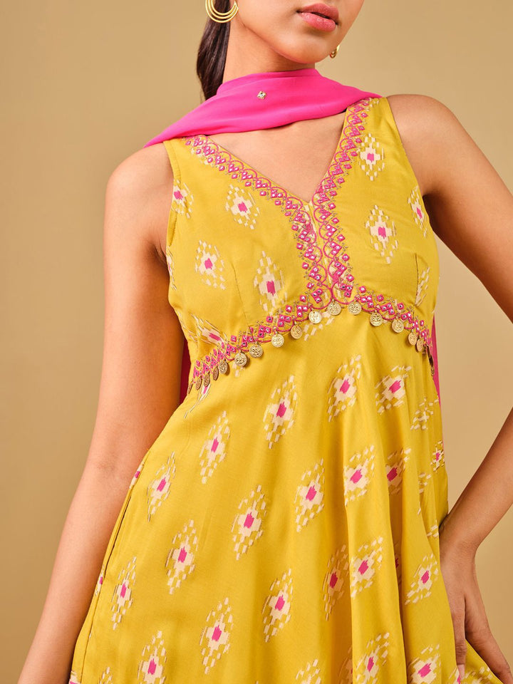 Global Desi Ethnic Motifs Printed Mirror Work Anarkali Kurta with Trousers & Dupatta