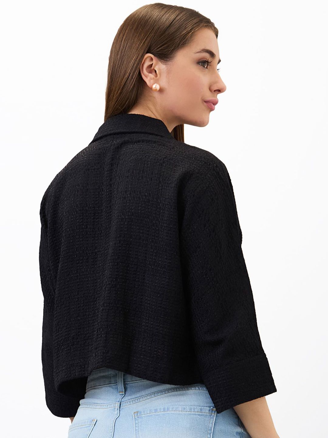 SPYKAR Women Boxy Fit Spread Collar Textured Casual Shirt