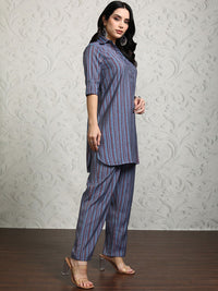 Vishudh Striped Shirt Collar Tunic With Trousers