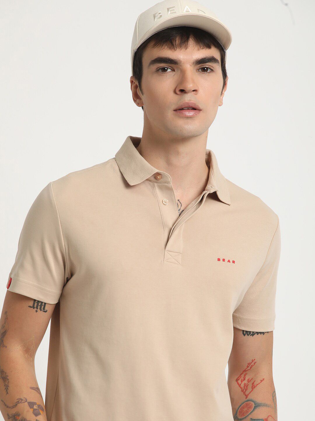 THE BEAR HOUSE Polo Collar Slim Fit Pure Cotton T-shirt