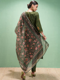 Vishudh Women Ethnic Motifs Embroidered Regular Thread Work Kurta with Trousers & With Dupatta