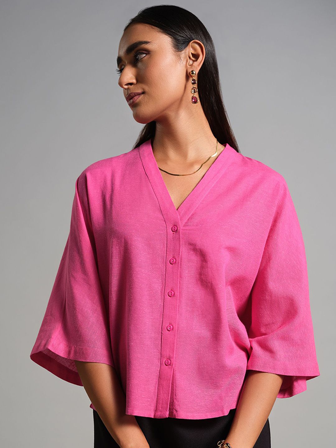 AND Women Solid V-Neck Shirt Style Top