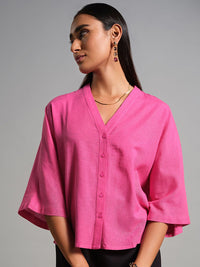 AND Women Solid V-Neck Shirt Style Top