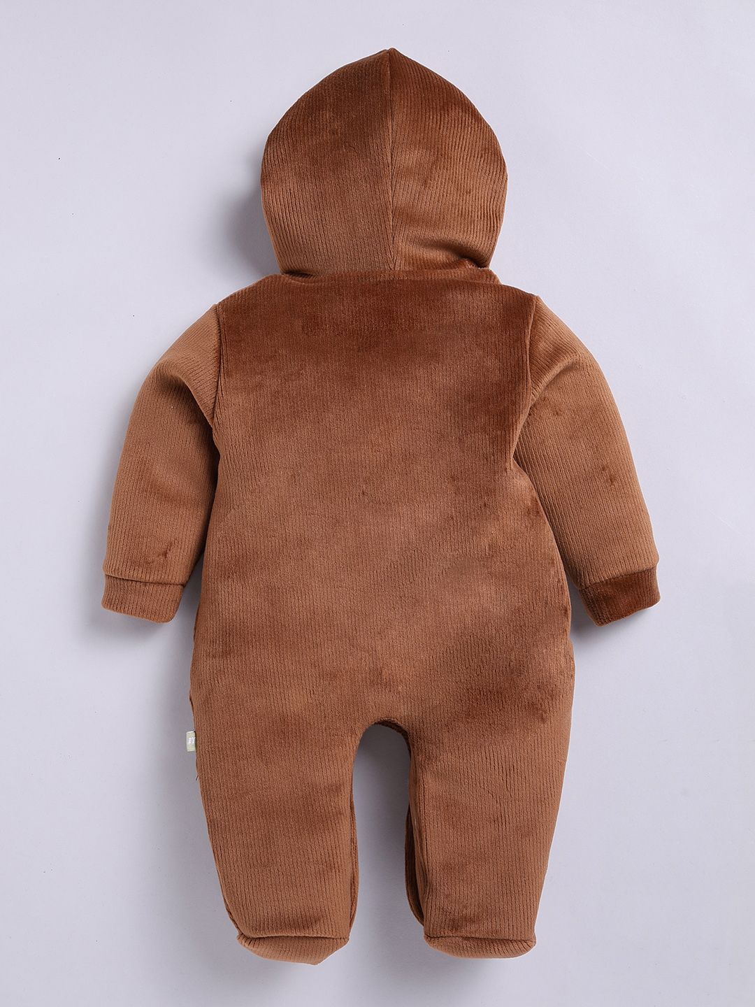 Moms Love Infant Boys Pure Cotton Velvet Finish Hooded Sleepsuit