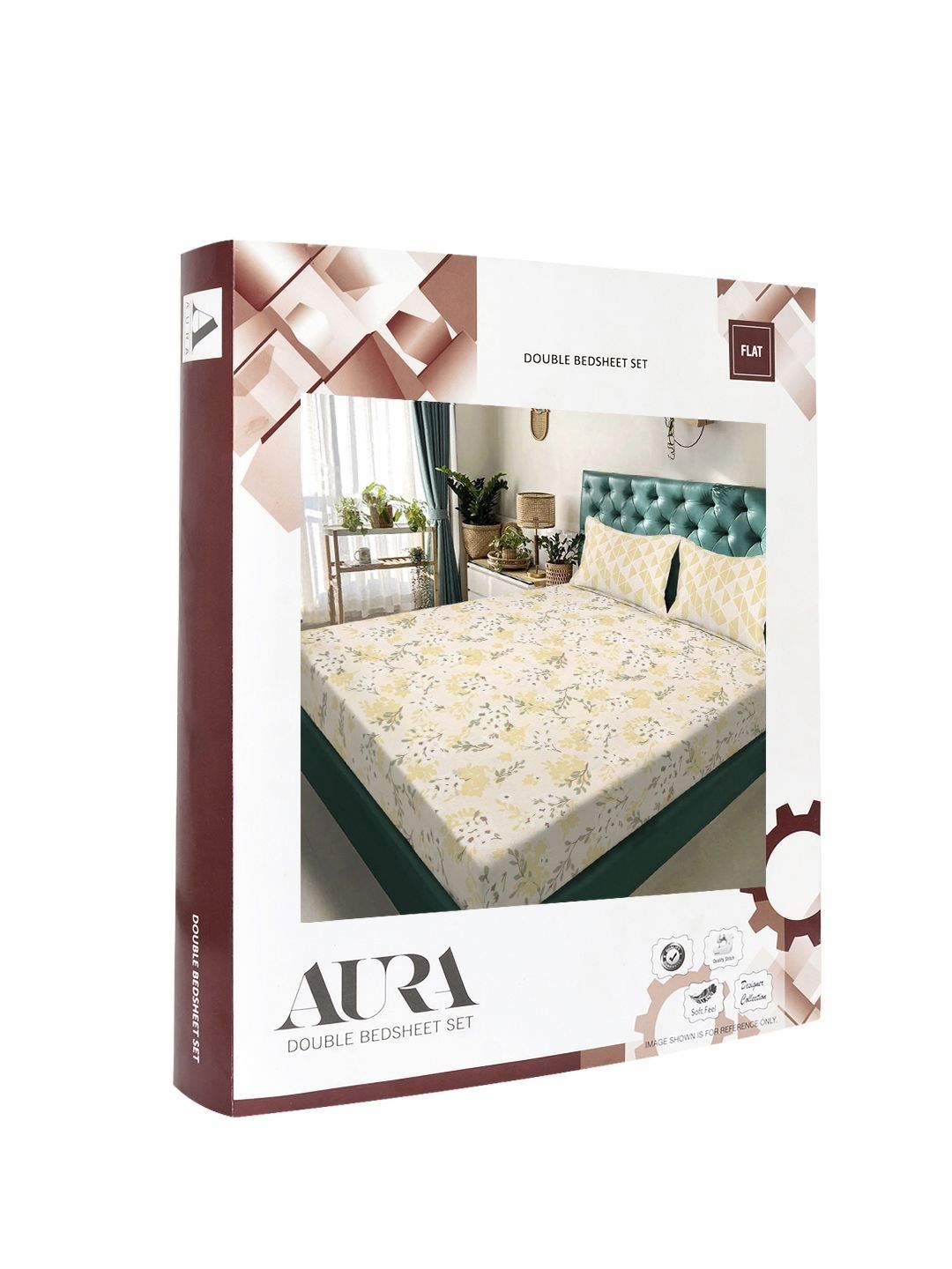 Aura Kuning & Hijau Bunga 300 TC Set Cadar King Double 2.50 m x 2.25 m