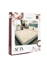 Aura Yellow & Green Floral 300 TC Double King Bedsheet Set 2.50 m x 2.25 m