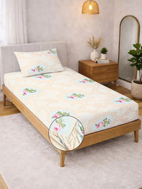 Myntra Elegant Homes Berwarna Krim & Bunga Merah Jambu 300 TC Cadar Bujang dengan 1 Sarung Bantal