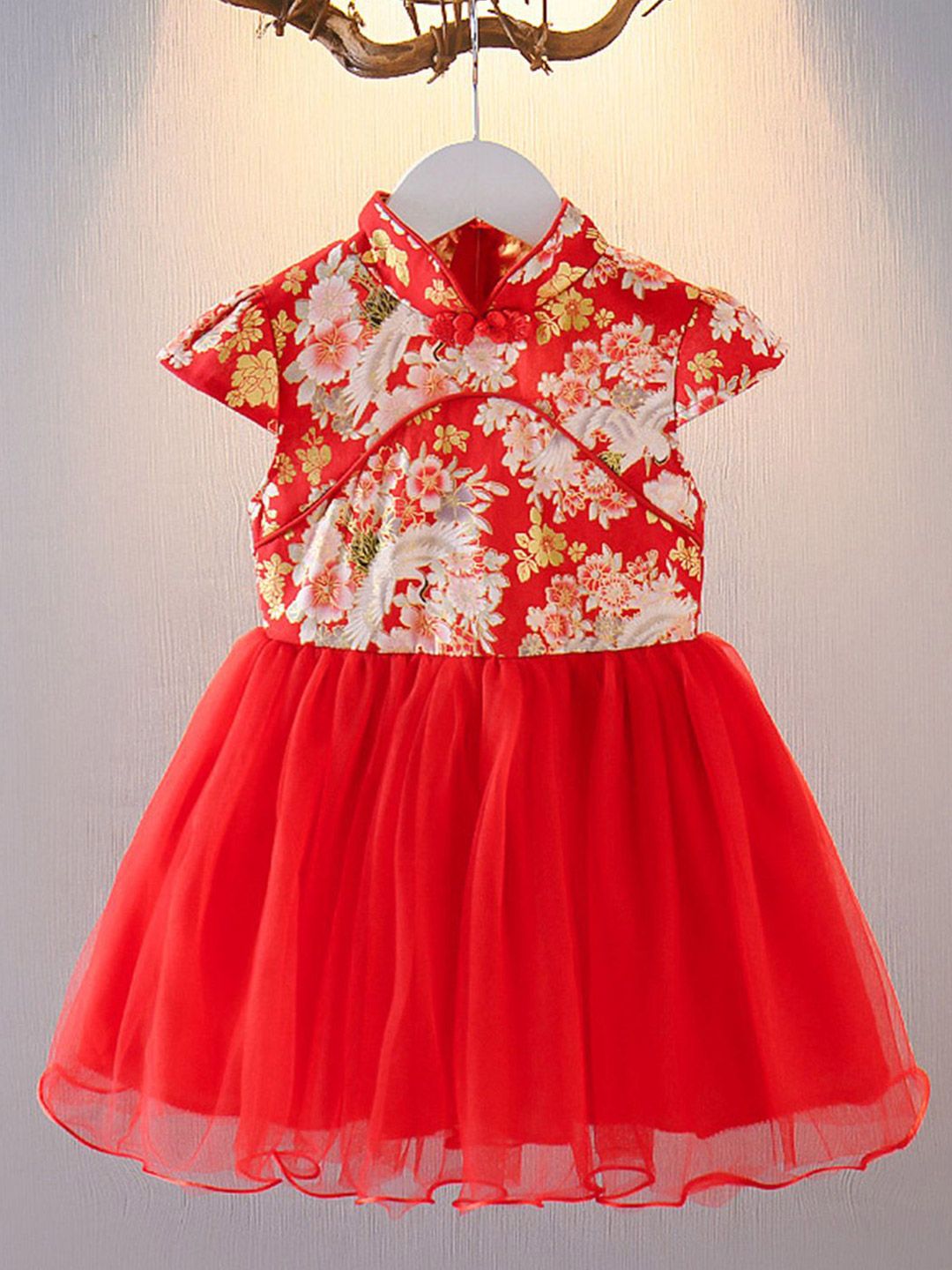 YK Girls Floral Printed Cotton Fit & Flare Dress