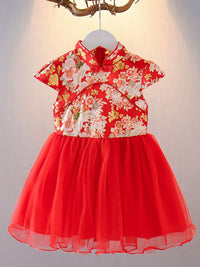 YK Girls Floral Printed Cotton Fit & Flare Dress