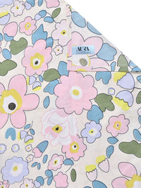 Aura White & Blue Floral Printed Set Cadar King 300 TC 2.5 m x 2.25 m