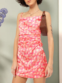 DressBerry Dainty Print Ruched Satin-Finish Mini Dress