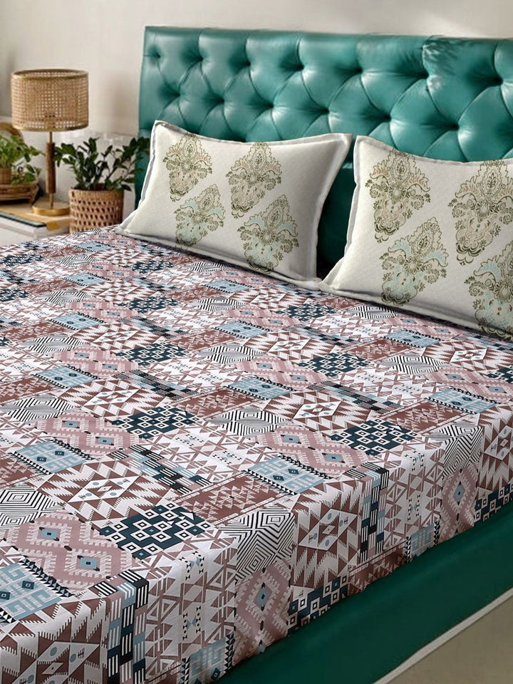 Myntra Elegant Homes Purple & White Geometric 400 TC Super King Bedsheet with 2 Pillow Covers