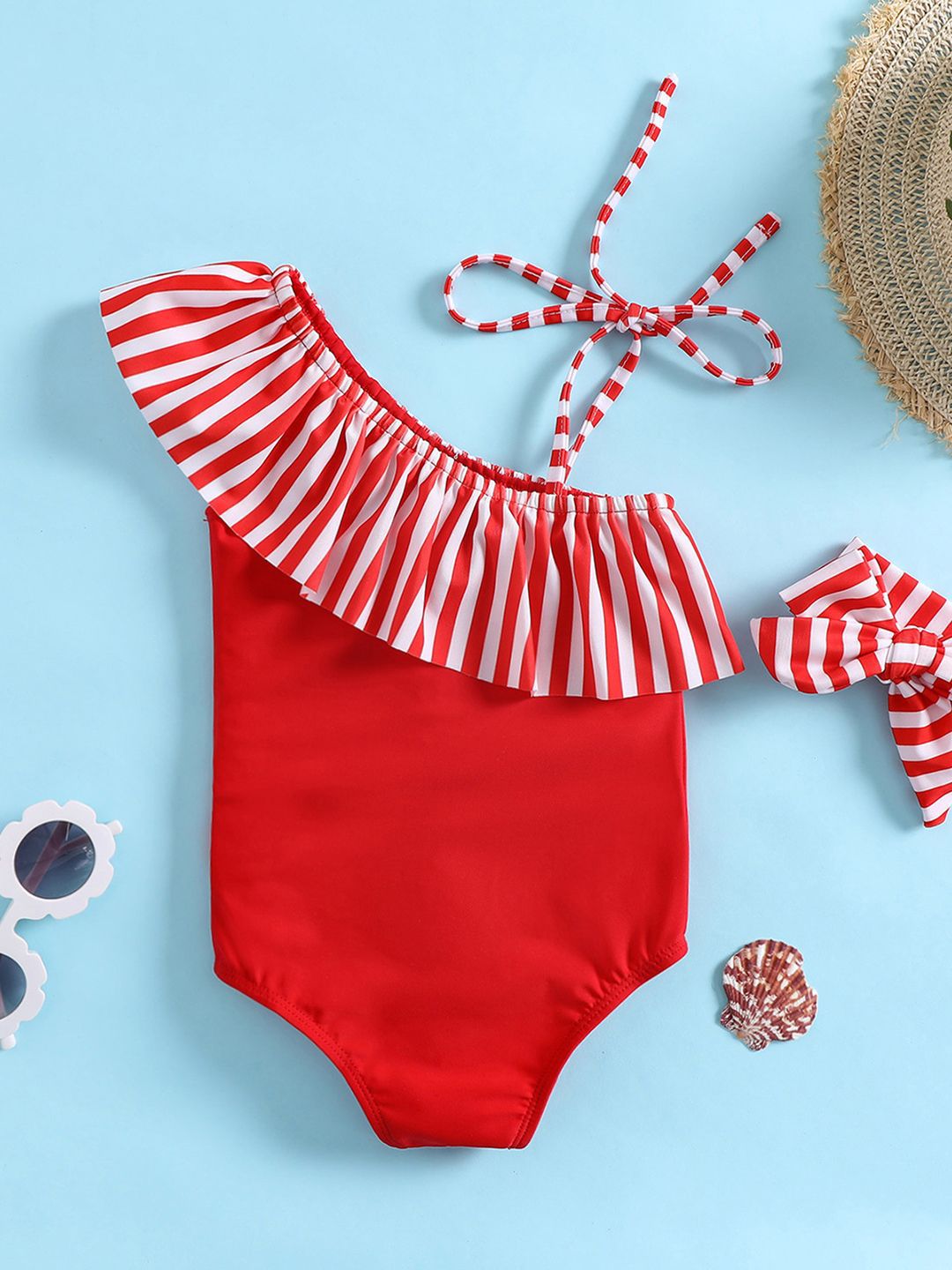 YK Girls Striped One Shoulder Bodysuit