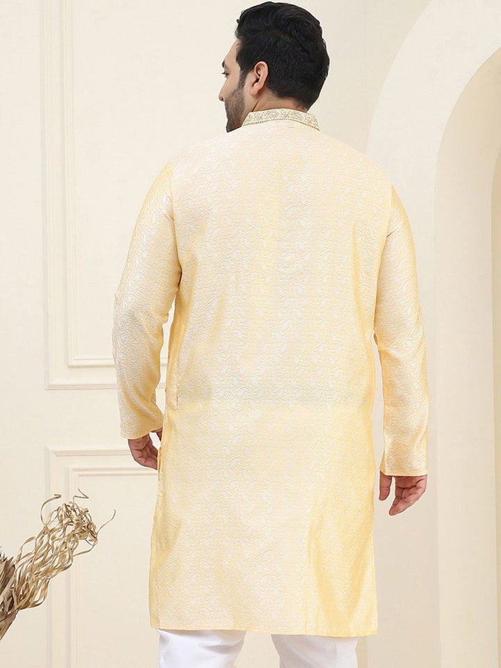 SOJANYA Plus Paisley Woven Design Kolar Mandarin Lengan Panjang Kurta Lurus