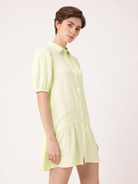 DressBerry Playful Puffed Sleeves Gathers Crepe Shirt Style Mini Dress