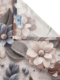 KLOTTHE Beige & Grey Floral Printed Flat 300 TC Single 7D Bedsheet With Pillow Cover
