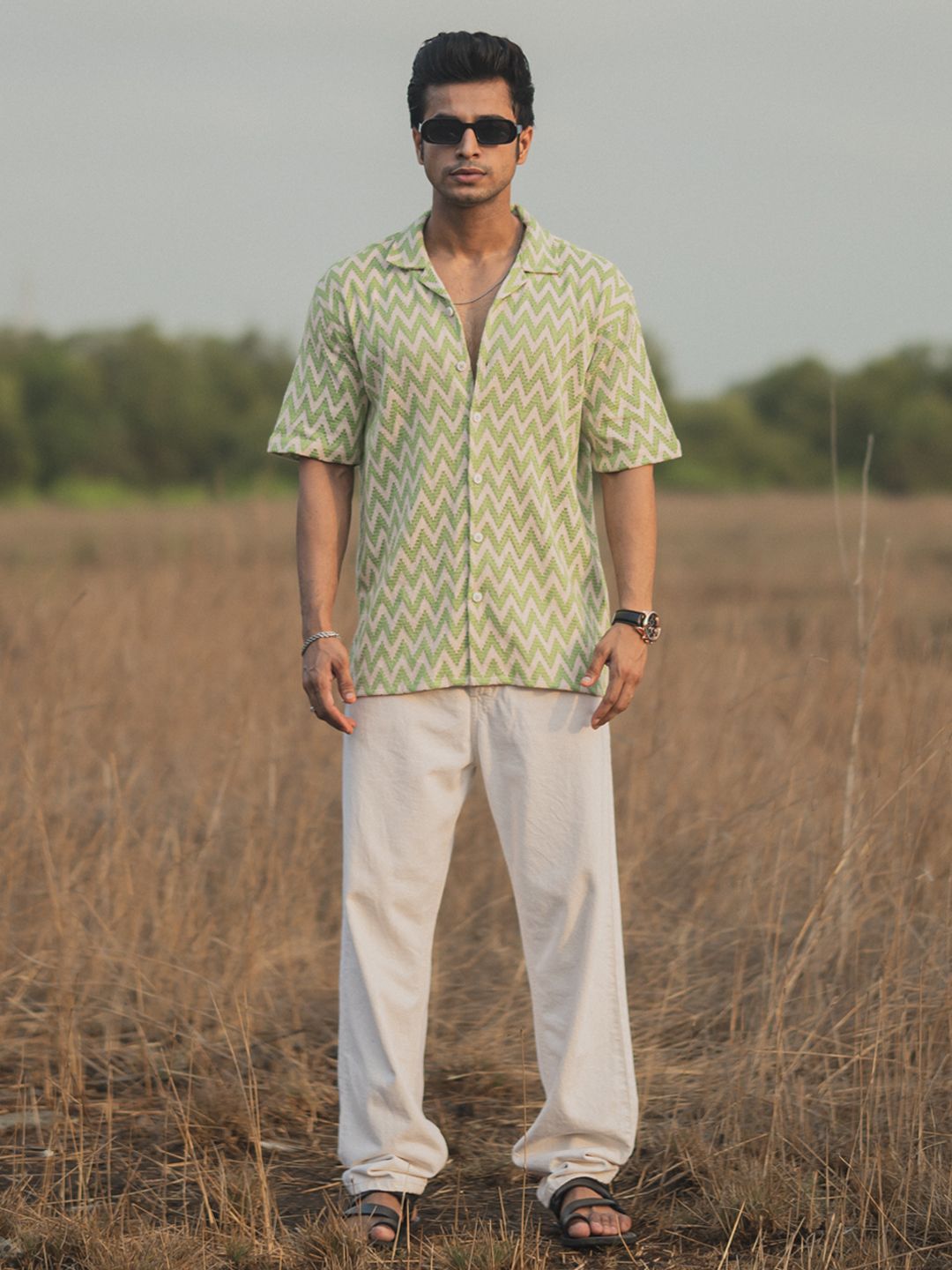 Powerlook Men Geometric Printed Cuban Collar India Slim Casual Shirt