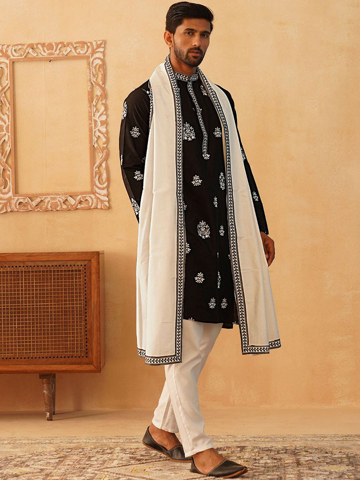 Jompers Men Floral Embroidered Kurta with Pyjama & Dupatta