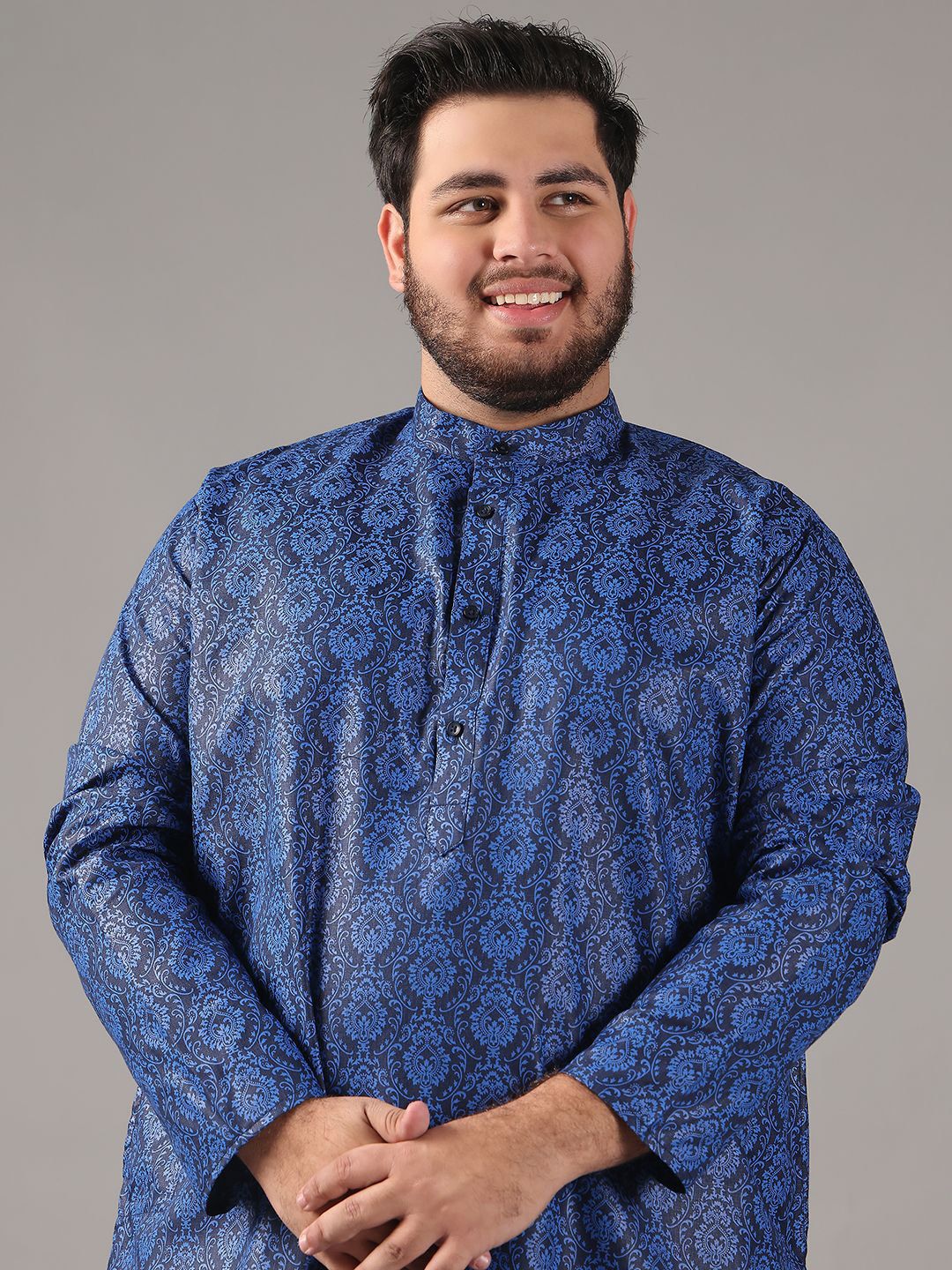SOJANYA PLUS Plus Size Men Ethnic Motifs Printed Band Collar Straight Kurta With Pyjamas