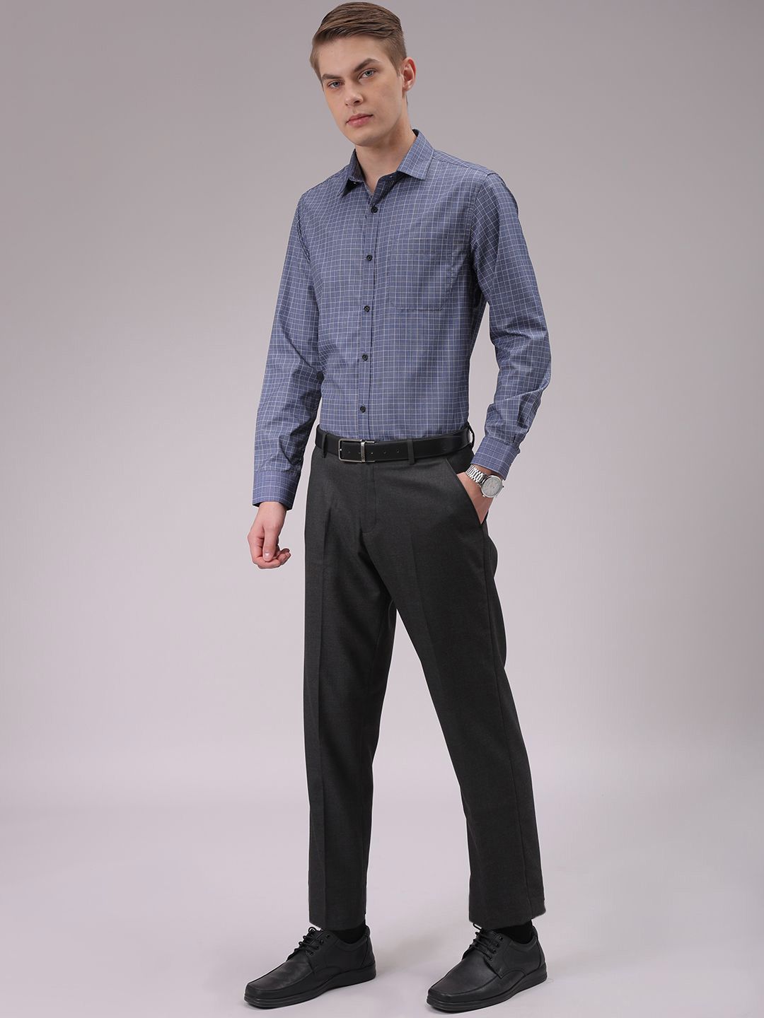 The Indian Garage Co. X Luxe Men Cutaway Collar Checked Slim Fit Formal Shirt