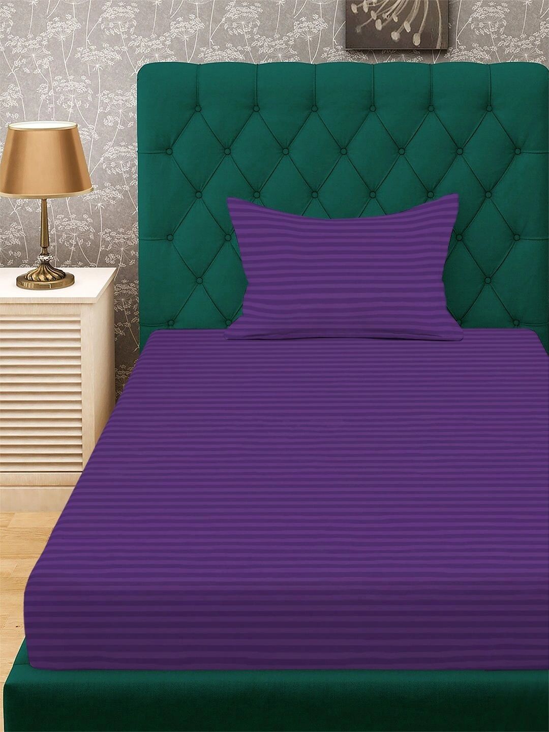 Aura Purple Striped 300 TC Single Bedsheet with 1 Pillow Covers