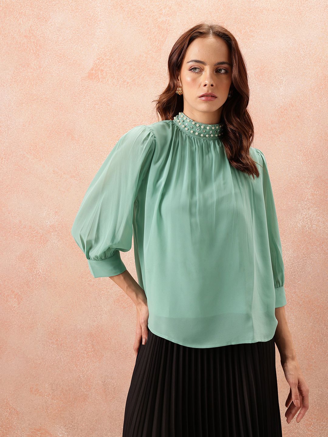 all about you Embellished High Neck Top
