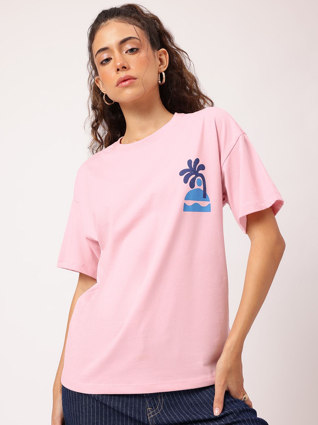 DressBerry Vacay Mode On Printed Tropical Print Relaxed T-Shirt
