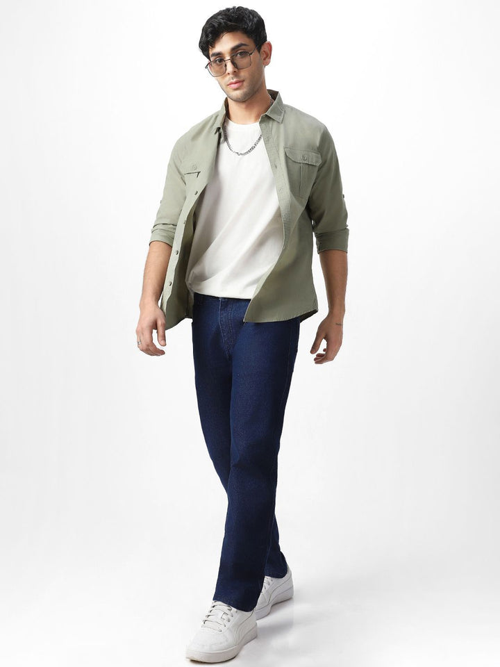 Urbano Fashion Men Spread Collar Solid Cotton Casual Shirt