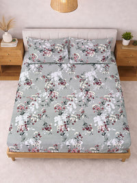 KLOTTHE Grey Floral 300 TC Super King Fine Bedsheets
