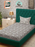 Myntra Elegant Homes Grey Floral Pure Cotton Breathable 400 TC Single Superfine Bedsheet with a Pillow Cover-59 x 87 inches