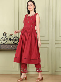 W Women Floral Embroidered Empire Thread Work Pure Cotton Kurta with Trousers & With Dupatta