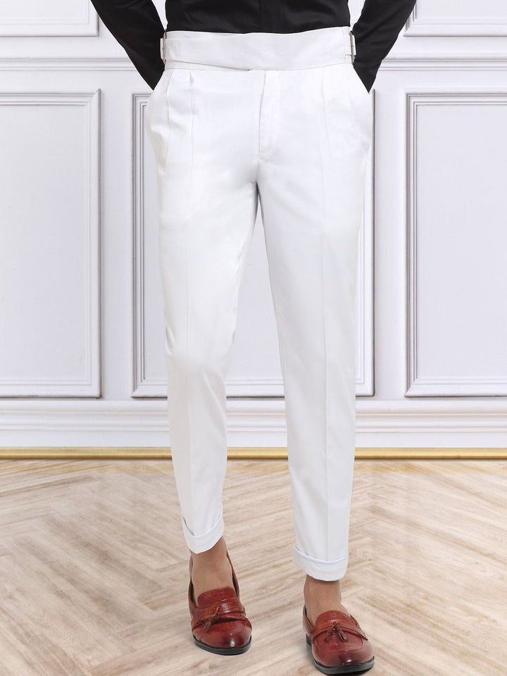 KLOTTHE Men White Slim Fit Mid-Rise Cotton Formal Gurkha Pants