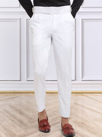 KLOTTHE Men White Slim Fit Mid-Rise Cotton Formal Gurkha Pants