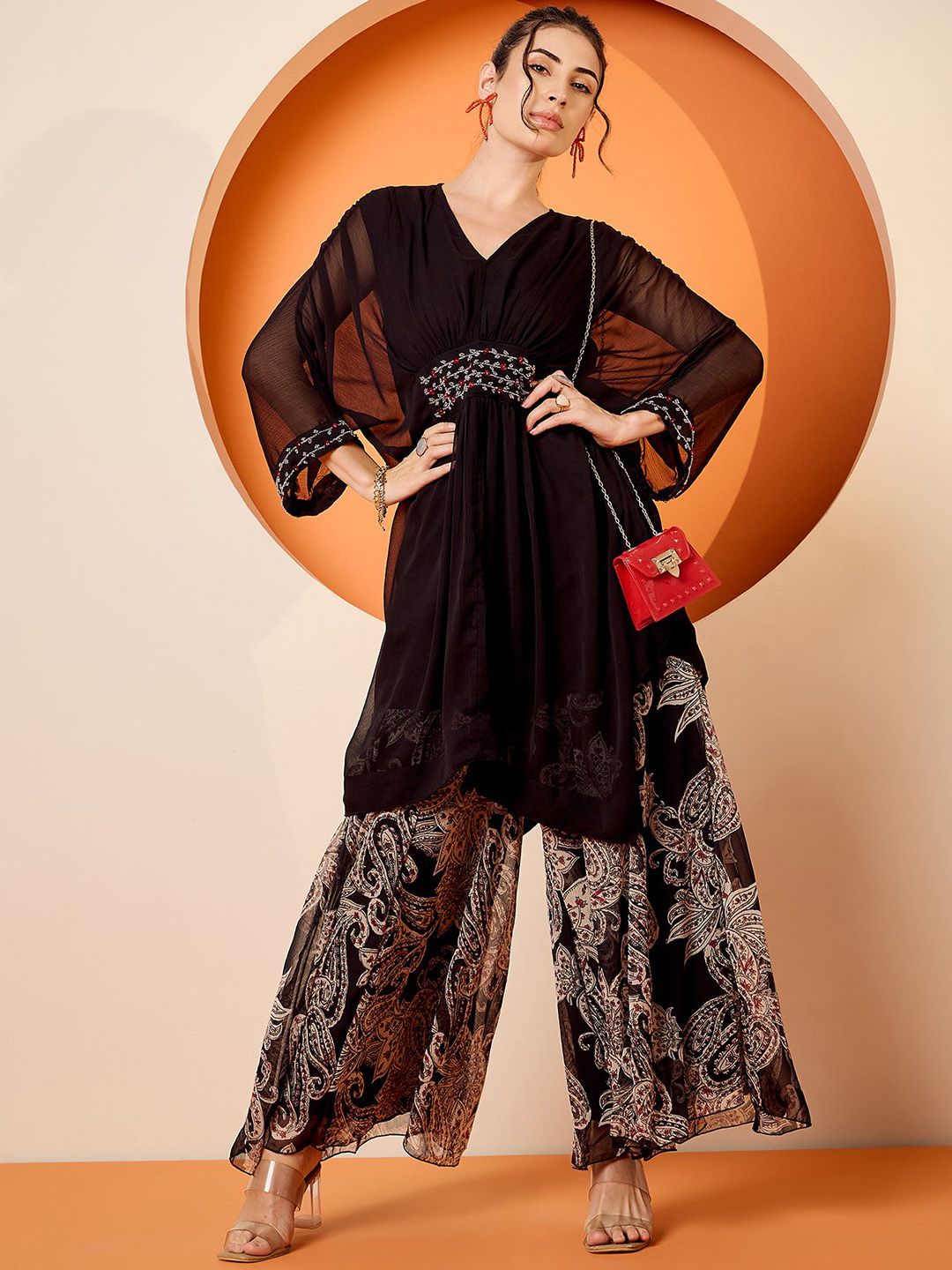 Antheaa Embellished Top & Palazzo