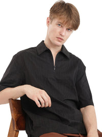 RARE RABBIT Men Polo Collar Self Design Relaxed Fit Cotton T-Shirt