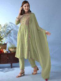 Anouk Floral Embroidered Thread Work Pure Cotton Anarkali Kurta With Trousers & Dupatta