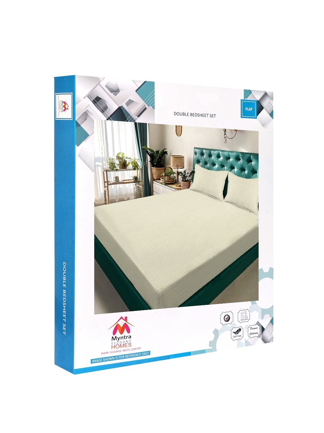 Myntra Elegant Homes Cream Striped 300 TC King Cadar Katil Double dengan 2 Sarung Bantal