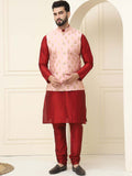 SOJANYA Mandarin Collar Silk Cotton Straight Kurta dengan jaket Churidar & Nehru