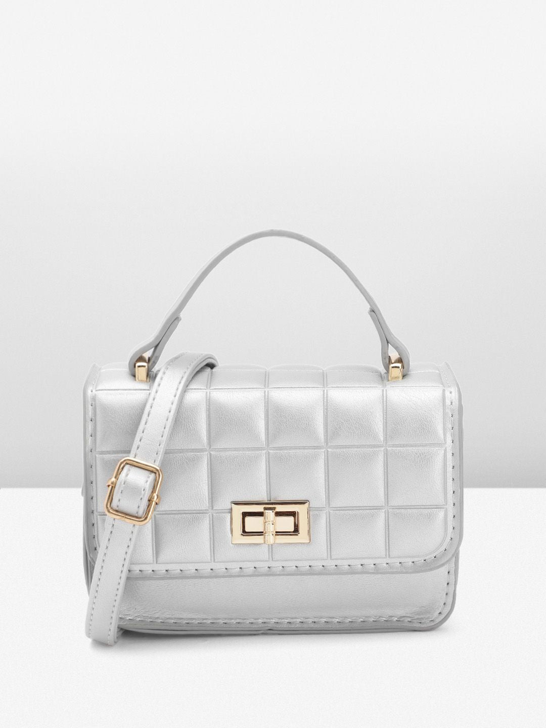 DressBerry Quilted Structured Satchel Bag