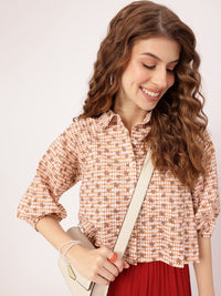 DressBerry Effortless Core Checks & Floral Printed Boxy Crop Shirt