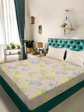 KLOTTHE Beige Floral 300 TC King Bedsheet with 2 Pillow Covers