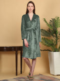 KLOTTHE Green Woollen Full Sleeves Bath Robe With Belt