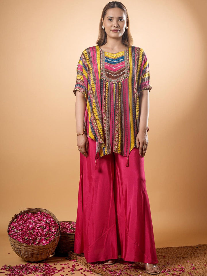 Tunik V-Neck Kapas Tulen Bercetak Mamicha Dengan Palazzo Co-Ords