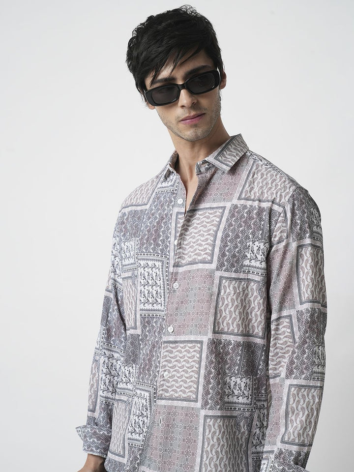 VASTRADO Men Classic Spread Collar Abstract Printed Slim Fit Casual Shirt