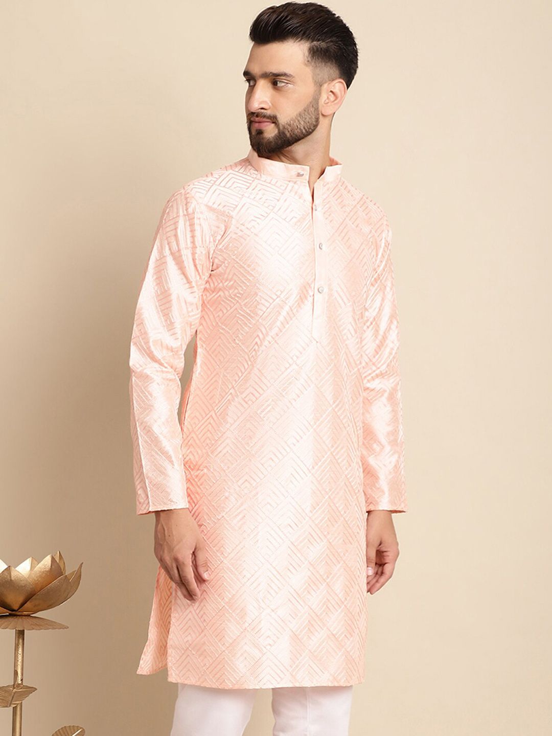 Kurta Kapas Sutera Sulaman Geometri Anouk Kolar Mandarin