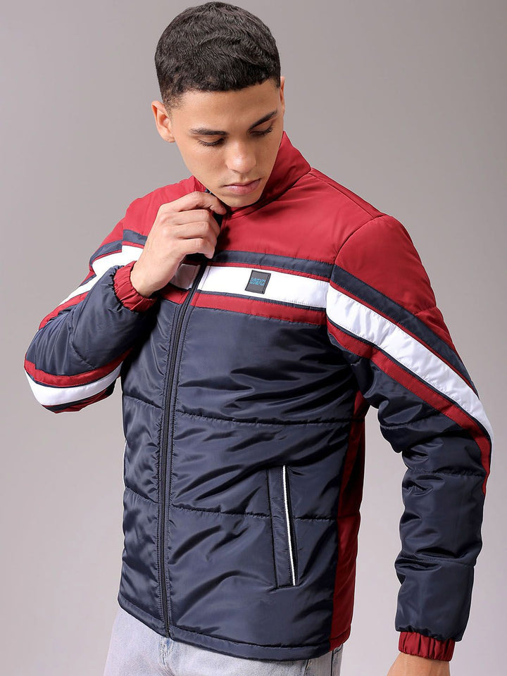 The Indian Garage Co Men High Neck Colourblocked Puffer Jacket