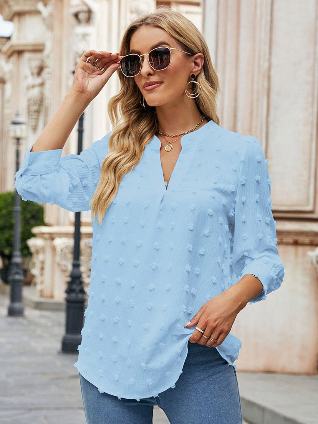 all about you Mandarin Collar Bell Sleeve Top