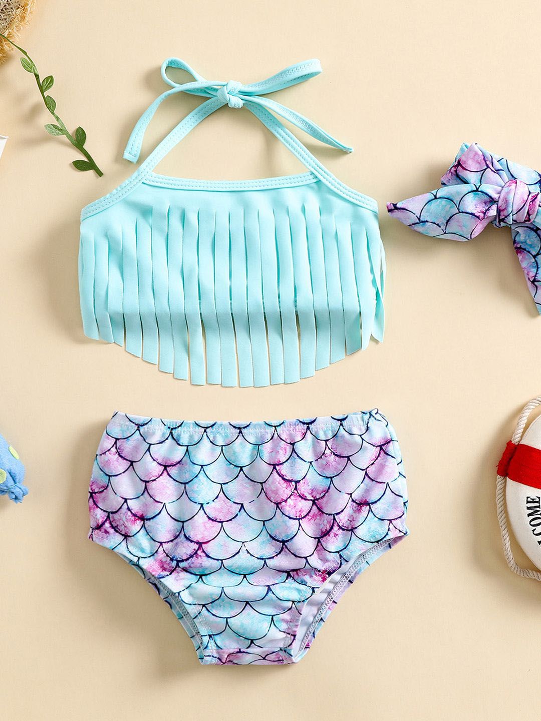 YK Infant Girls Printed Top & Shorts Swim Set