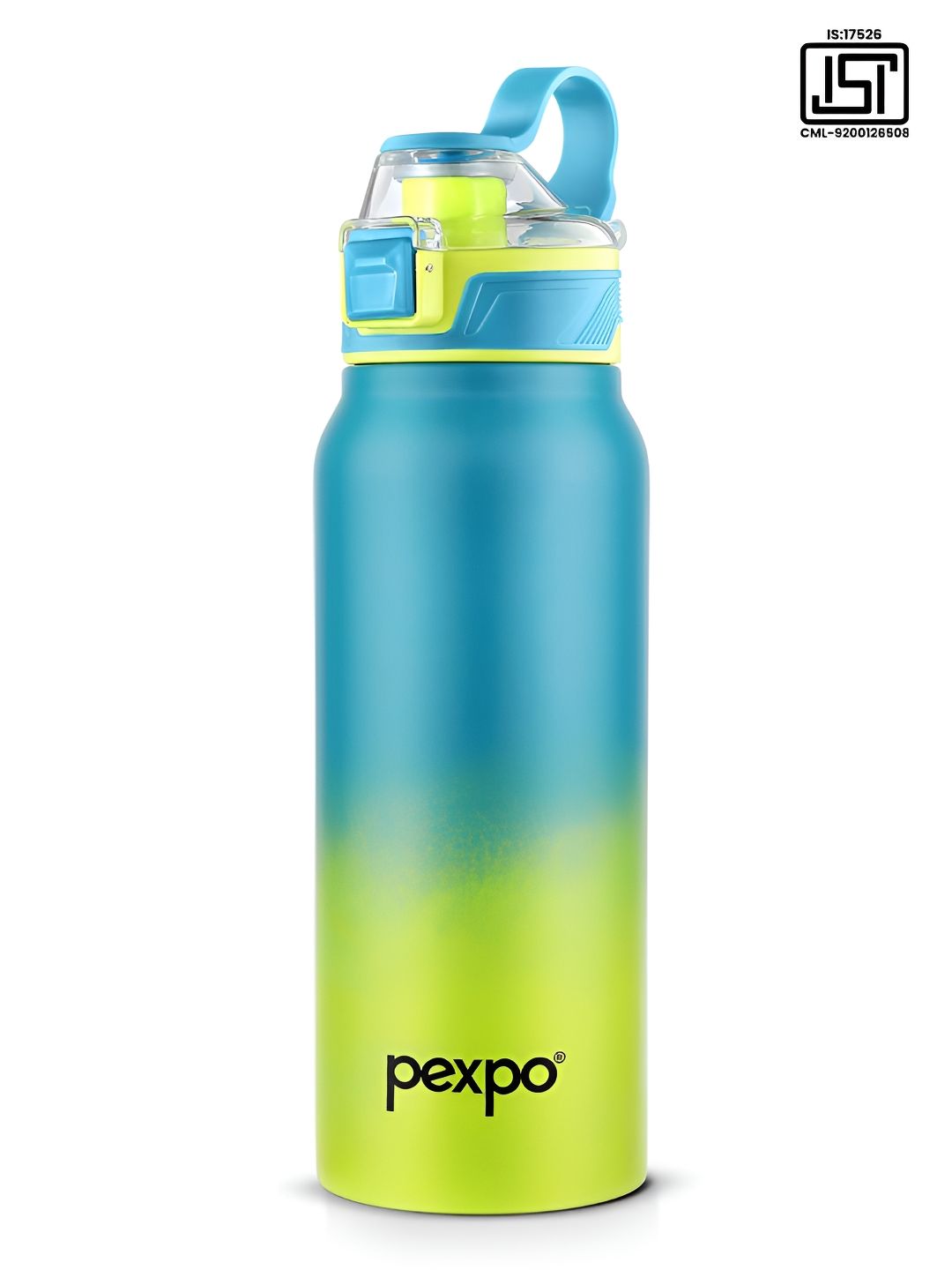 Pexpo Blue & Yellow Colourblocked Stainless Steel Double Wall Vacuum Water Bottle-740 ml