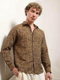 Campus Sutra Men Comfort Fit Abstract Printed Spread Collar Cotton Casual Shirt